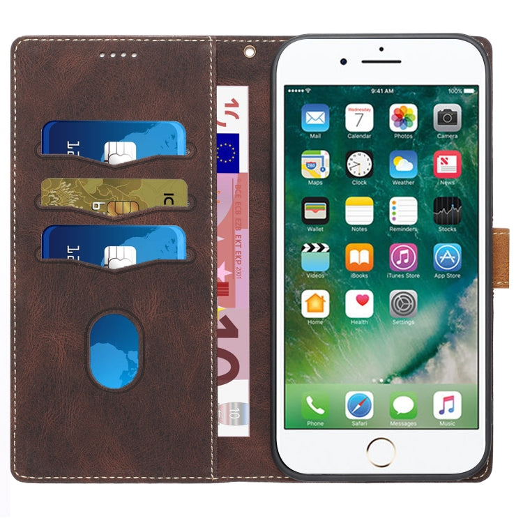 For iPhone 8 Plus / 7 Plus Grid Stitching Leather Phone Case with Lanyard