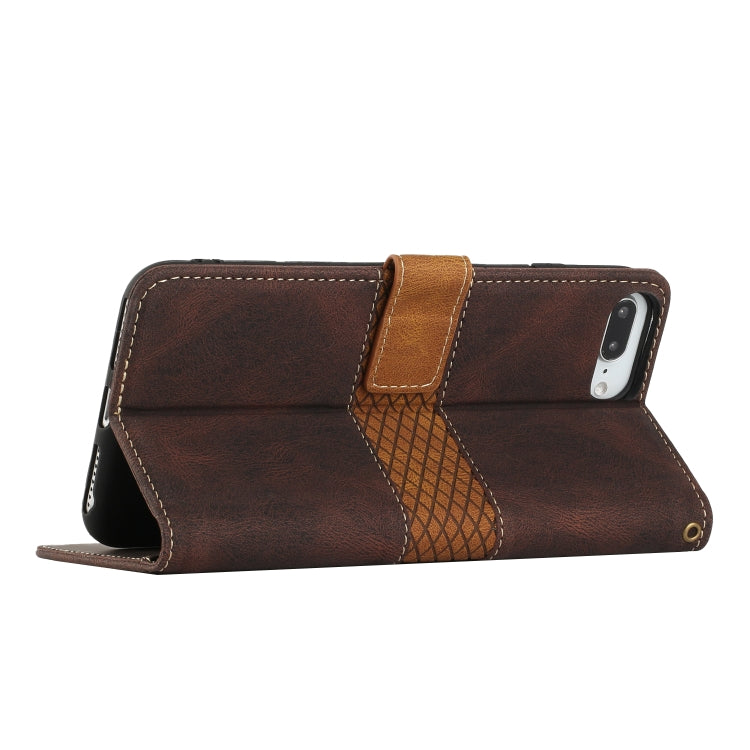 For iPhone 8 Plus / 7 Plus Grid Stitching Leather Phone Case with Lanyard