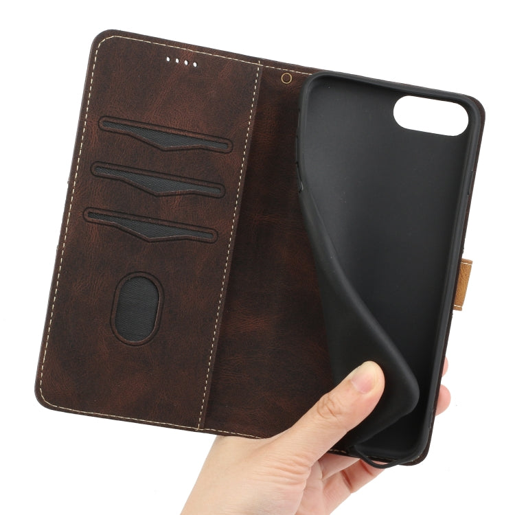 For iPhone 8 Plus / 7 Plus Grid Stitching Leather Phone Case with Lanyard