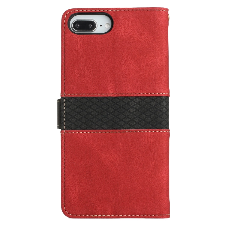 For iPhone 8 Plus / 7 Plus Grid Stitching Leather Phone Case with Lanyard