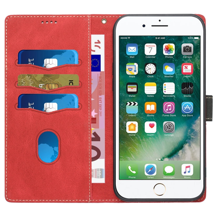 For iPhone 8 Plus / 7 Plus Grid Stitching Leather Phone Case with Lanyard