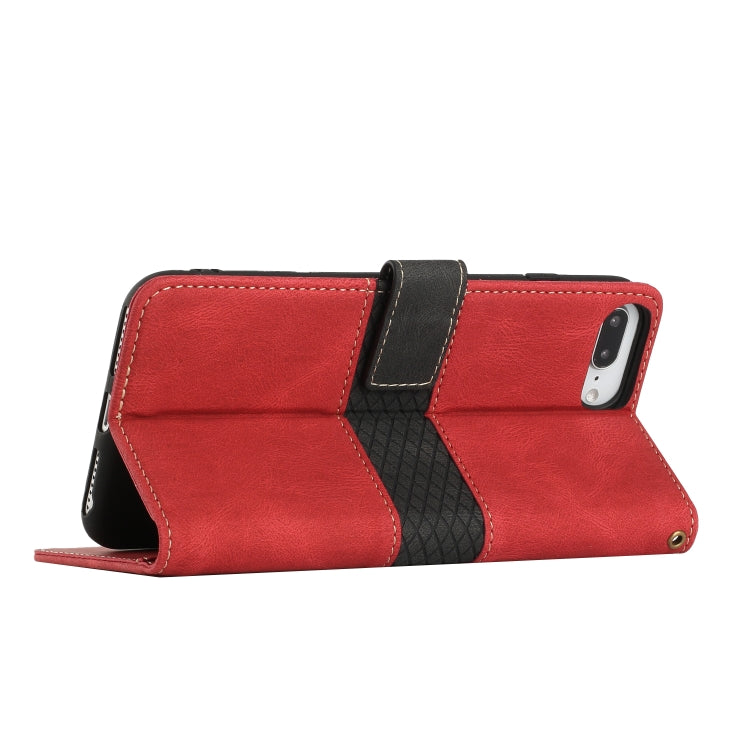 For iPhone 8 Plus / 7 Plus Grid Stitching Leather Phone Case with Lanyard