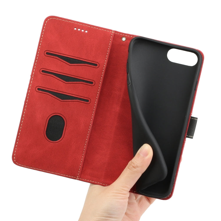 For iPhone 8 Plus / 7 Plus Grid Stitching Leather Phone Case with Lanyard