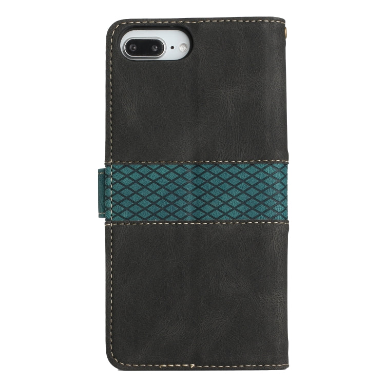 For iPhone 8 Plus / 7 Plus Grid Stitching Leather Phone Case with Lanyard