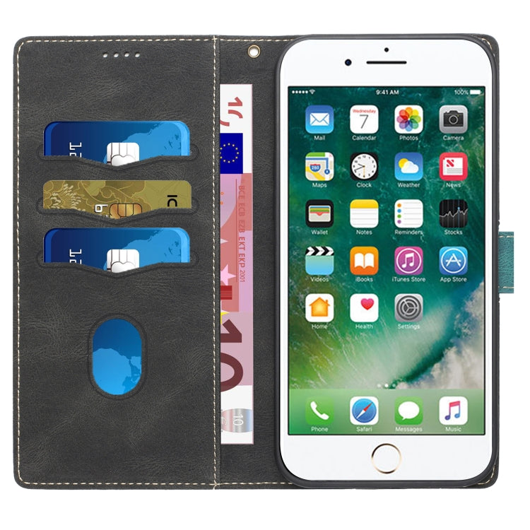 For iPhone 8 Plus / 7 Plus Grid Stitching Leather Phone Case with Lanyard