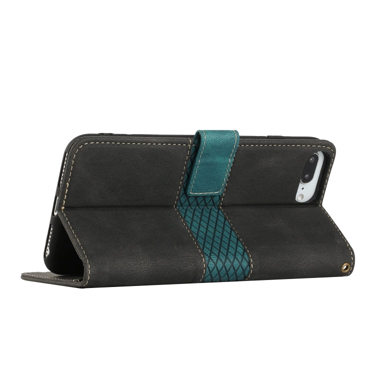 For iPhone 8 Plus / 7 Plus Grid Stitching Leather Phone Case with Lanyard