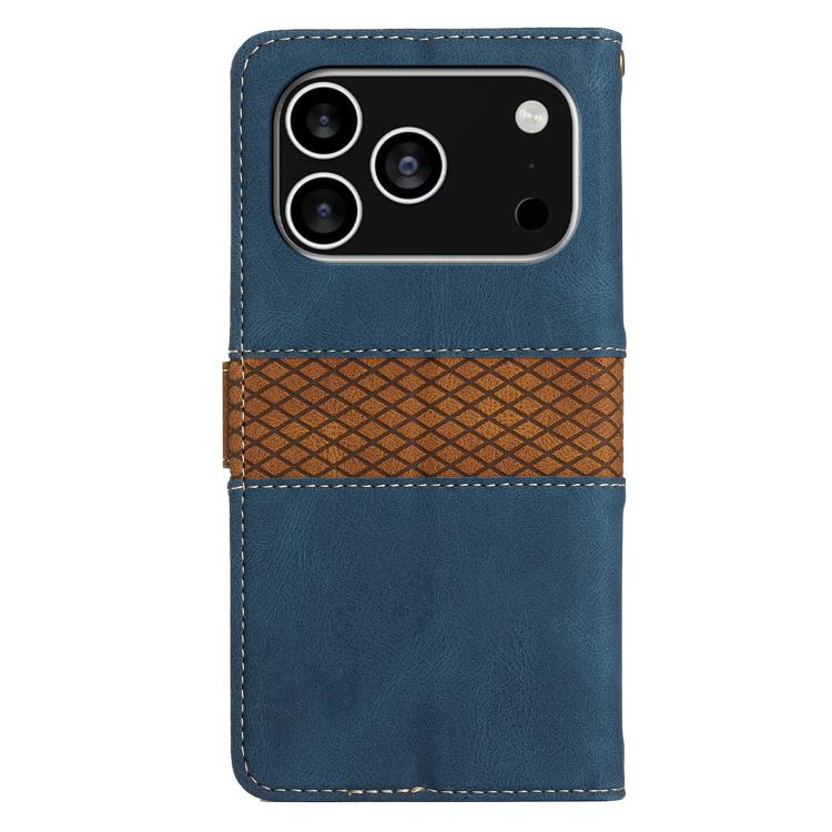 For iPhone 17 Pro Grid Stitching Leather Phone Case with Lanyard