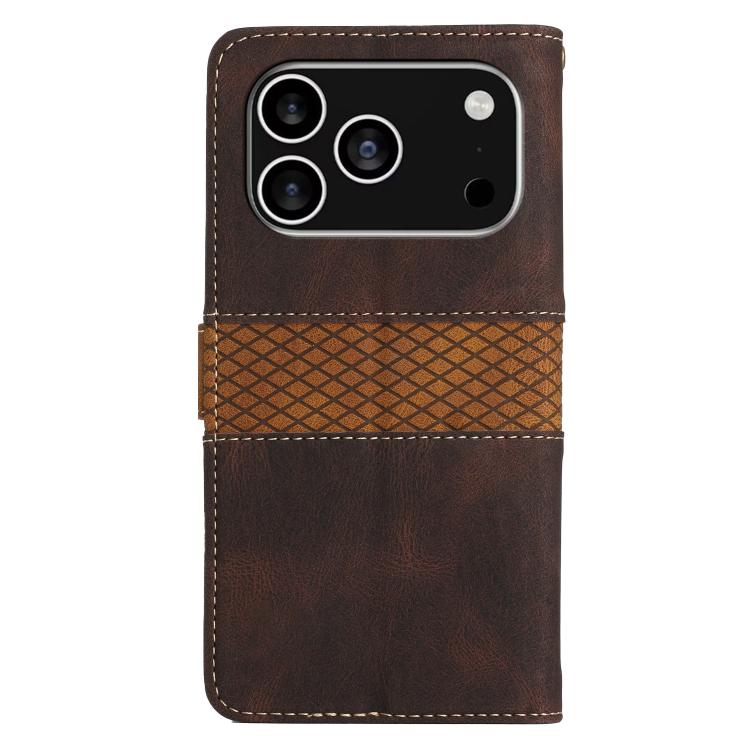 For iPhone 17 Pro Grid Stitching Leather Phone Case with Lanyard