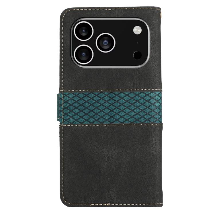 For iPhone 17 Pro Grid Stitching Leather Phone Case with Lanyard