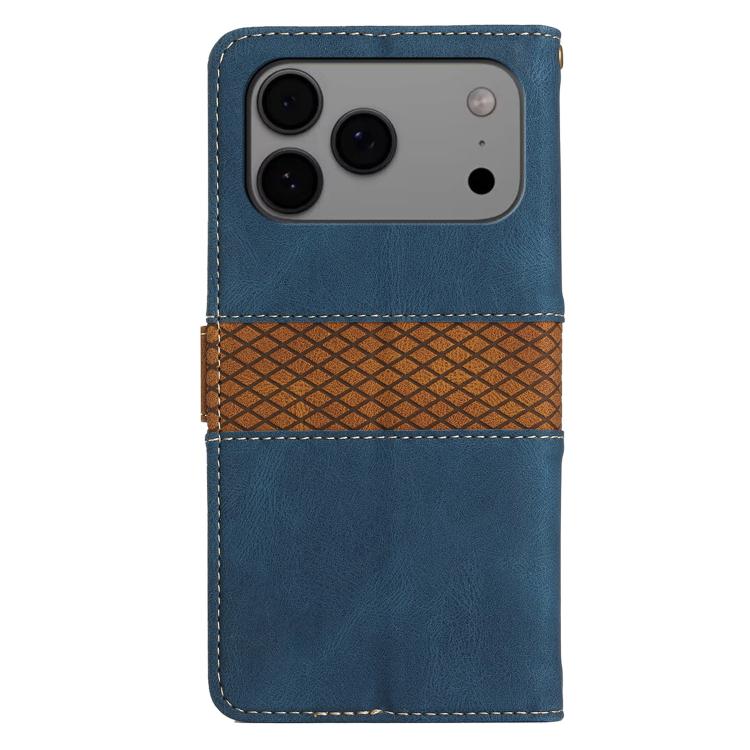 For iPhone 17 Pro Max Grid Stitching Leather Phone Case with Lanyard