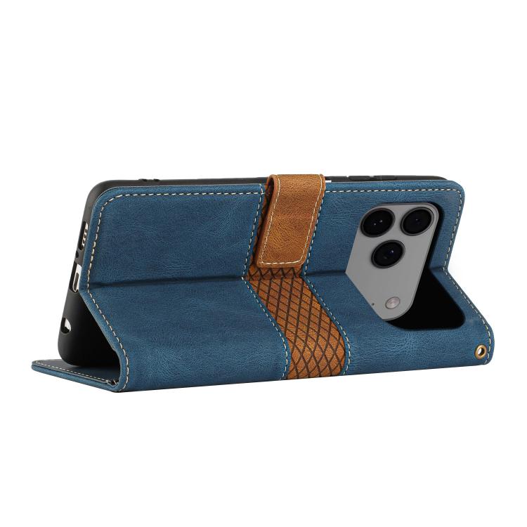 For iPhone 17 Pro Max Grid Stitching Leather Phone Case with Lanyard