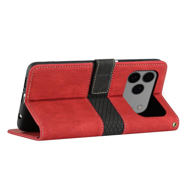 For iPhone 17 Pro Max Grid Stitching Leather Phone Case with Lanyard