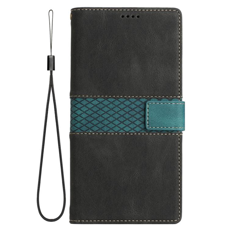 For iPhone 17 Pro Max Grid Stitching Leather Phone Case with Lanyard
