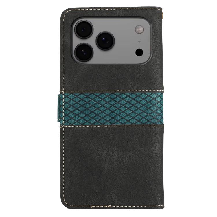 For iPhone 17 Pro Max Grid Stitching Leather Phone Case with Lanyard