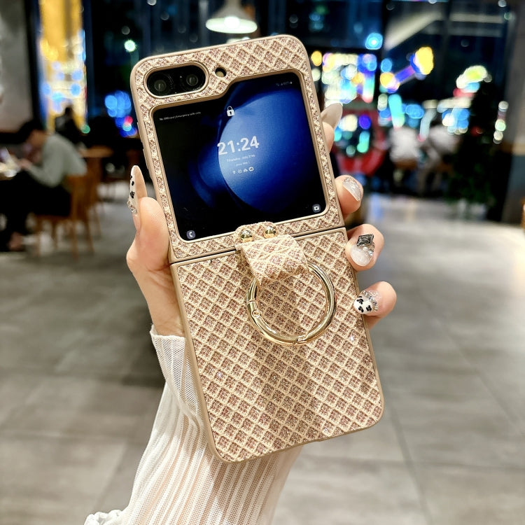 For Samsung Galaxy Z Flip5 5G Sparkling Diamond Rhombus PC Phone Case with Ring