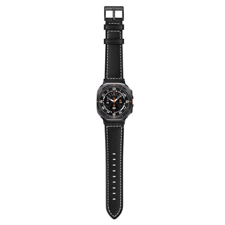 For Samsung Galaxy Watch Ultra 47mm / Ultra 2025 Black Buckle Genuine Leather Watch Band