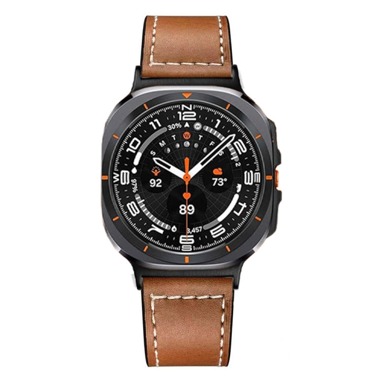 For Samsung Galaxy Watch Ultra 47mm / Ultra 2025 Black Buckle Genuine Leather Watch Band