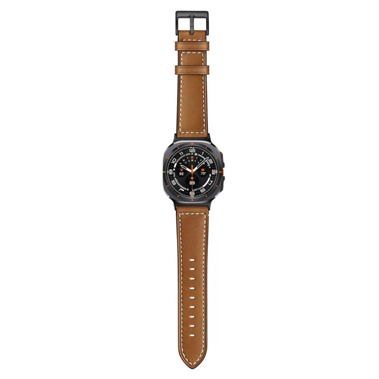 For Samsung Galaxy Watch Ultra 47mm / Ultra 2025 Black Buckle Genuine Leather Watch Band