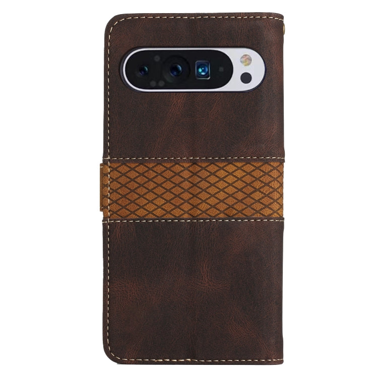 For Google Pixel 9 Pro XL Grid Stitching Leather Phone Case with Lanyard