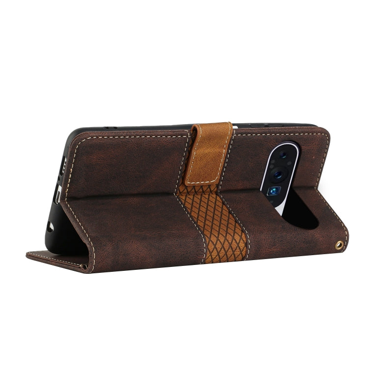 For Google Pixel 9 Pro XL Grid Stitching Leather Phone Case with Lanyard