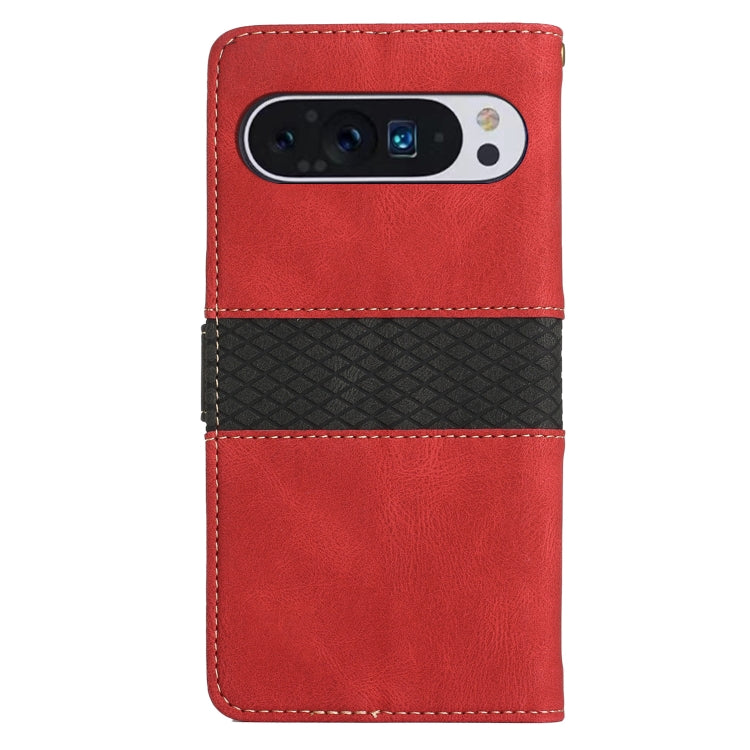 For Google Pixel 9 Pro XL Grid Stitching Leather Phone Case with Lanyard