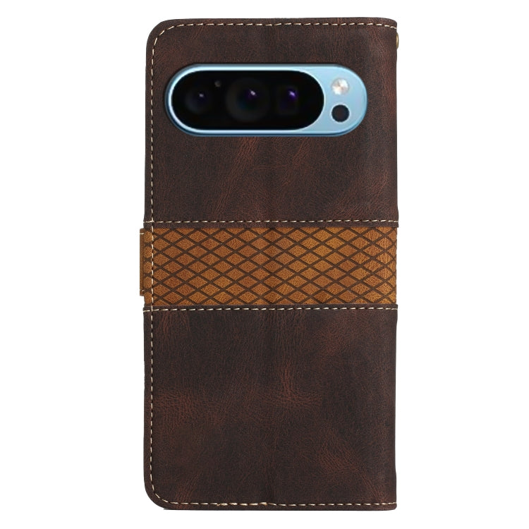 For Google Pixel 9 / 9 Pro Grid Stitching Leather Phone Case with Lanyard