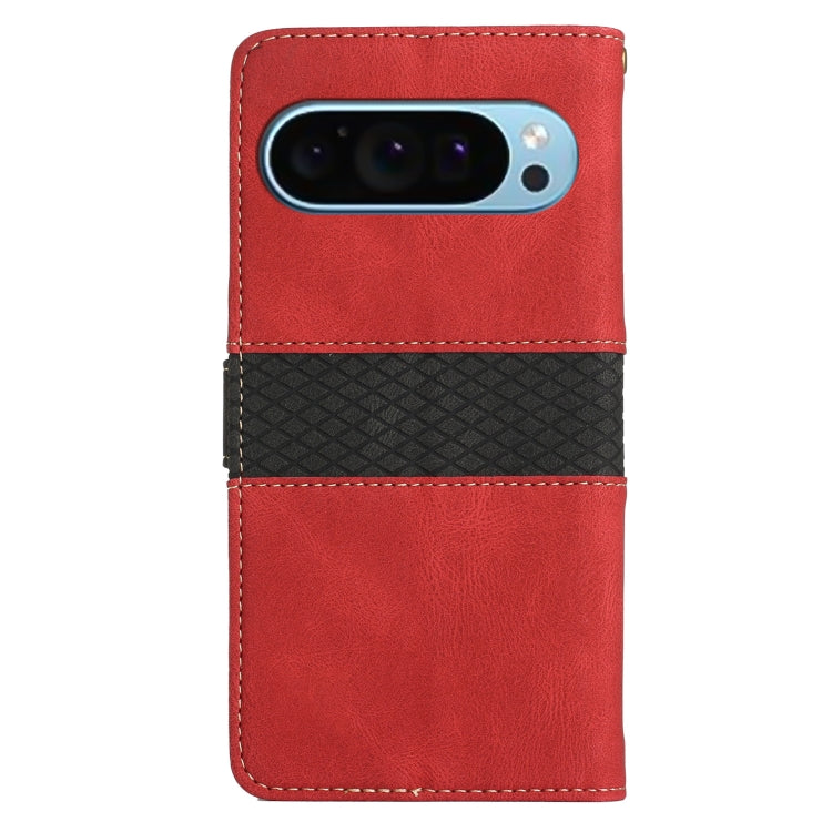 For Google Pixel 9 / 9 Pro Grid Stitching Leather Phone Case with Lanyard