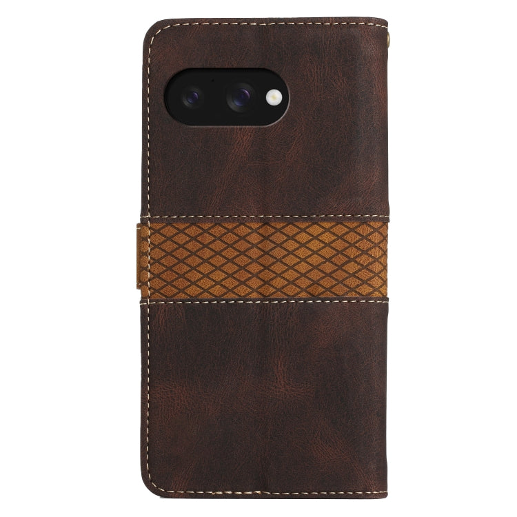 For Google Pixel 9a Grid Stitching Leather Phone Case with Lanyard