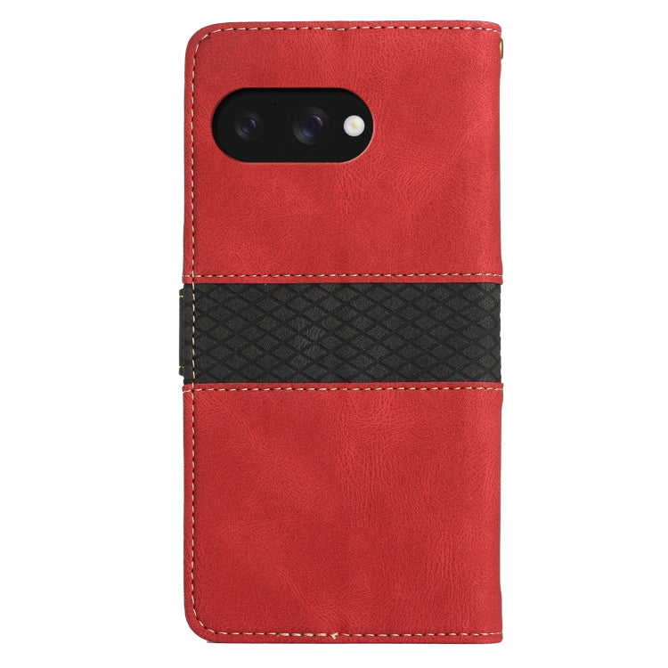 For Google Pixel 9a Grid Stitching Leather Phone Case with Lanyard