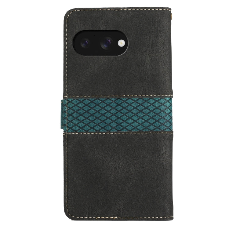 For Google Pixel 9a Grid Stitching Leather Phone Case with Lanyard