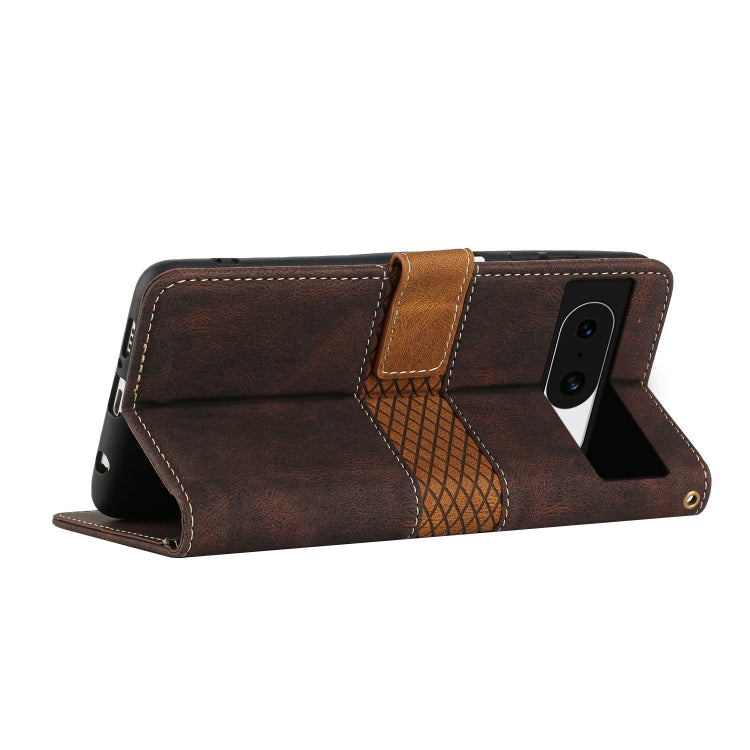 For Google Pixel 8a Grid Stitching Leather Phone Case with Lanyard