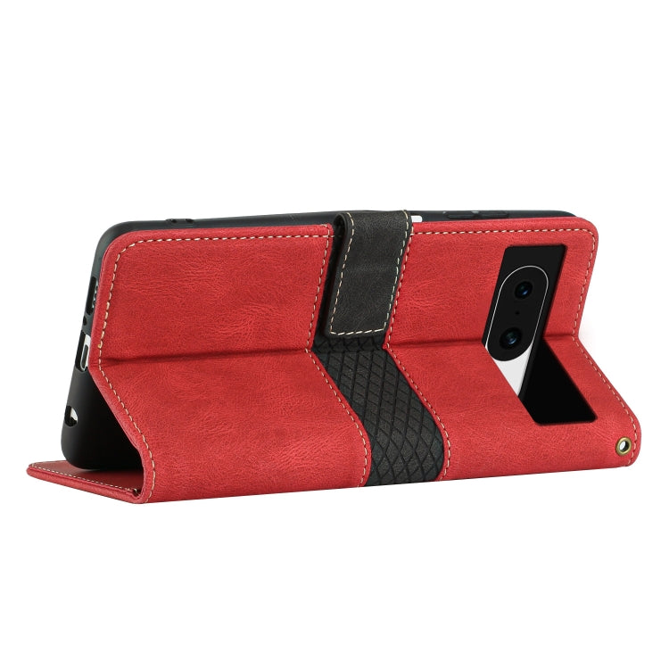 For Google Pixel 8a Grid Stitching Leather Phone Case with Lanyard