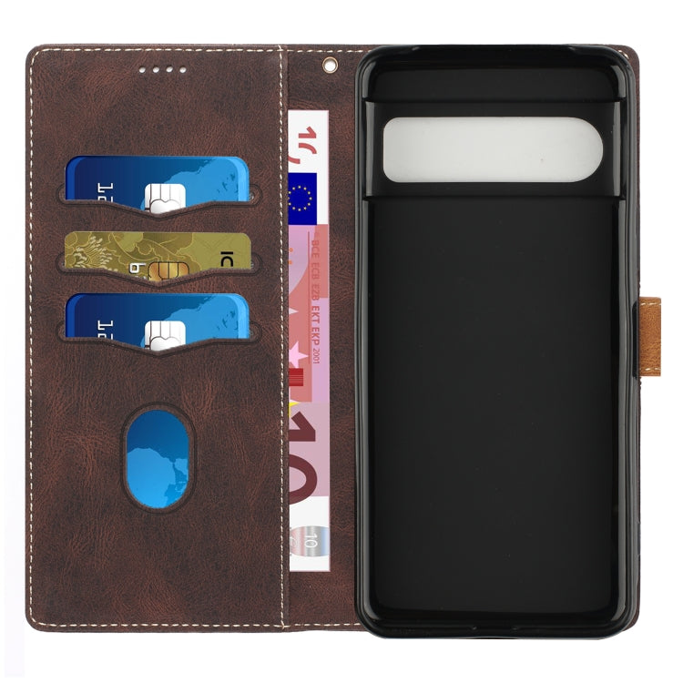 For Google Pixel 8 Pro Grid Stitching Leather Phone Case with Lanyard