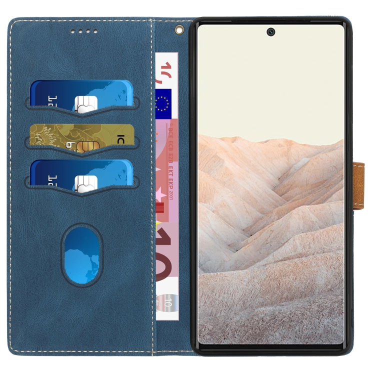 For Google Pixel 7a Grid Stitching Leather Phone Case with Lanyard