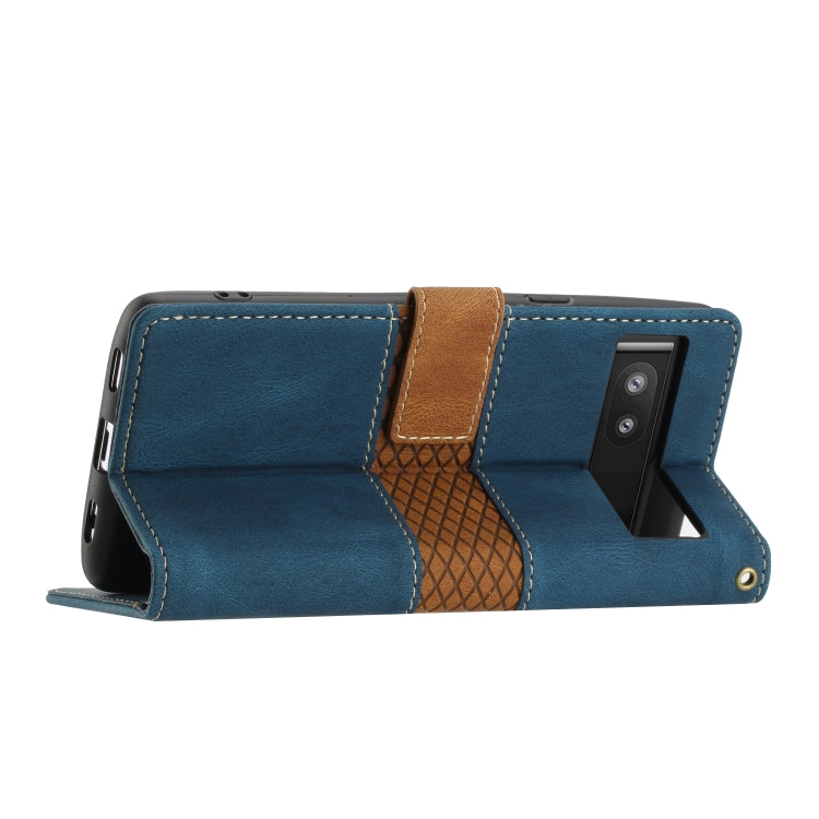 For Google Pixel 7a Grid Stitching Leather Phone Case with Lanyard