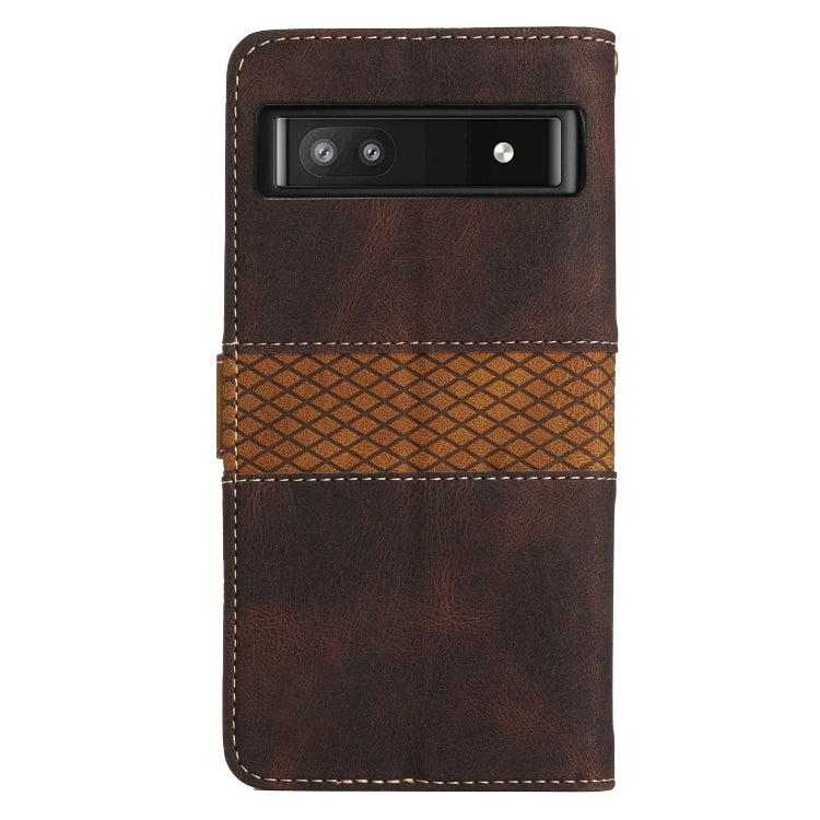 For Google Pixel 7a Grid Stitching Leather Phone Case with Lanyard