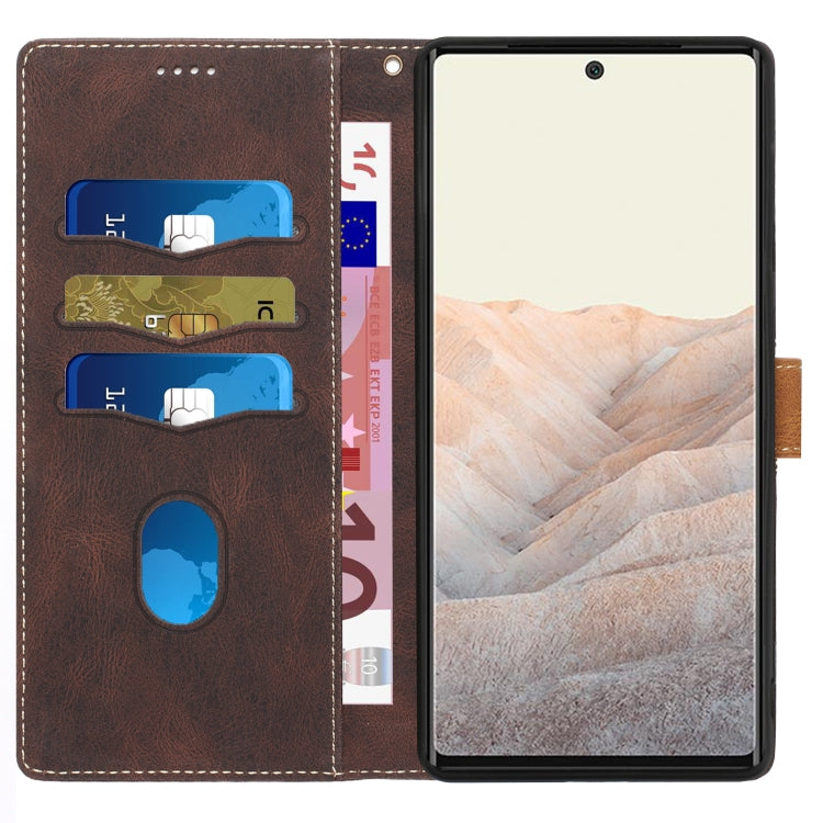 For Google Pixel 7a Grid Stitching Leather Phone Case with Lanyard