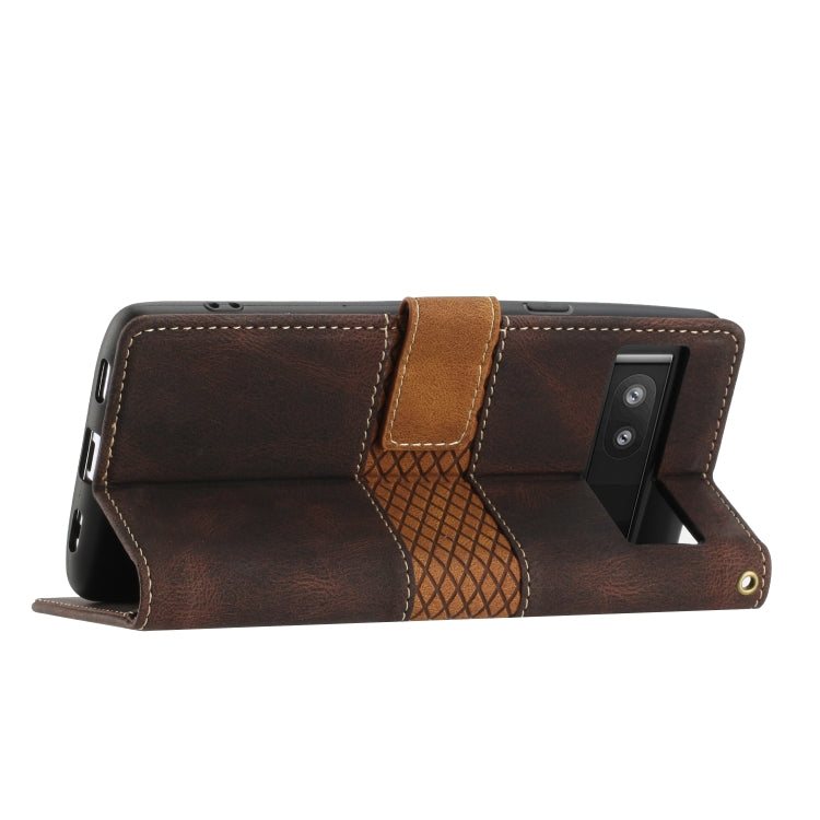 For Google Pixel 7a Grid Stitching Leather Phone Case with Lanyard