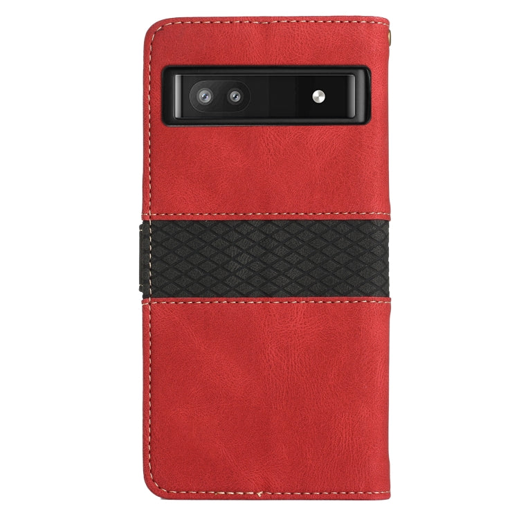 For Google Pixel 7a Grid Stitching Leather Phone Case with Lanyard