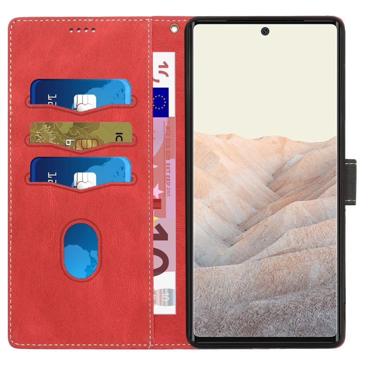 For Google Pixel 7a Grid Stitching Leather Phone Case with Lanyard
