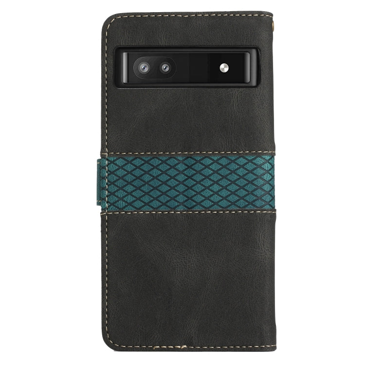 For Google Pixel 7a Grid Stitching Leather Phone Case with Lanyard