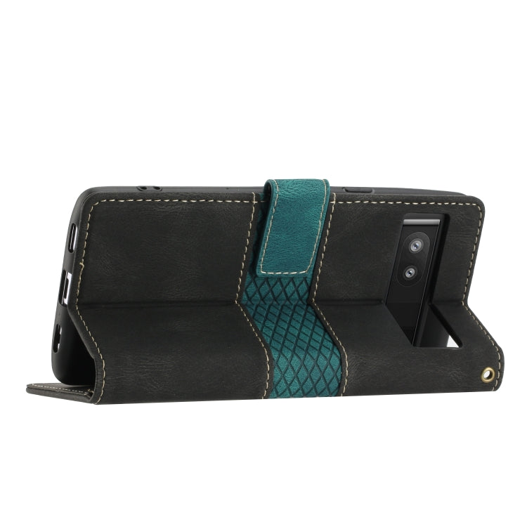 For Google Pixel 7a Grid Stitching Leather Phone Case with Lanyard