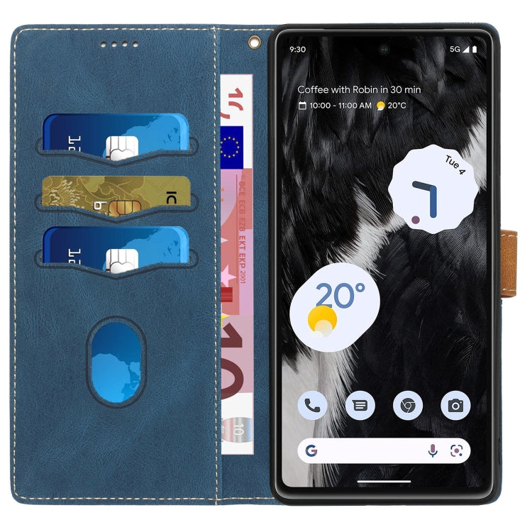 For Google Pixel 7 Pro Grid Stitching Leather Phone Case with Lanyard