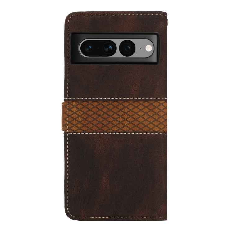 For Google Pixel 7 Pro Grid Stitching Leather Phone Case with Lanyard