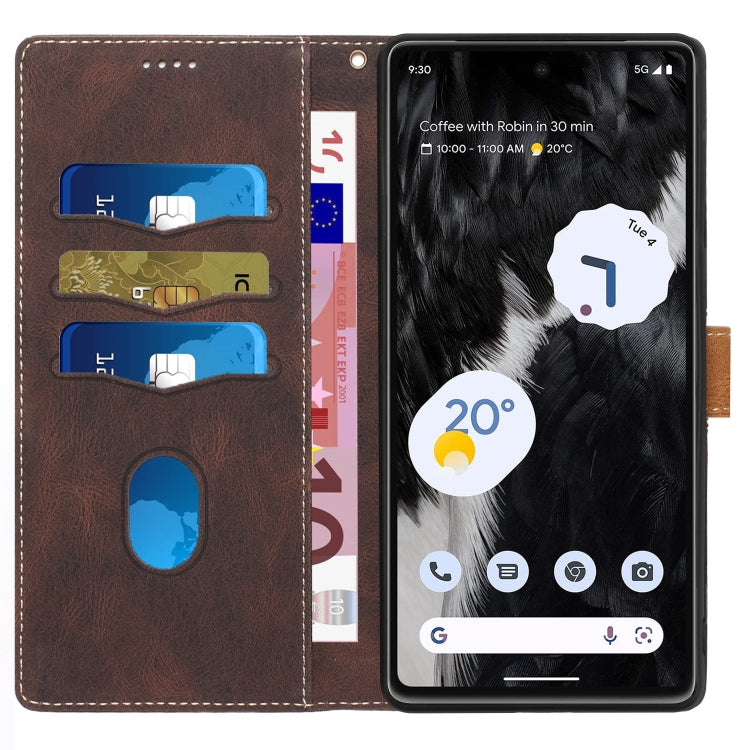 For Google Pixel 7 Pro Grid Stitching Leather Phone Case with Lanyard