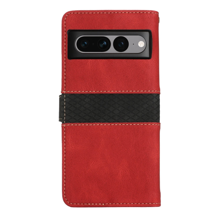 For Google Pixel 7 Pro Grid Stitching Leather Phone Case with Lanyard