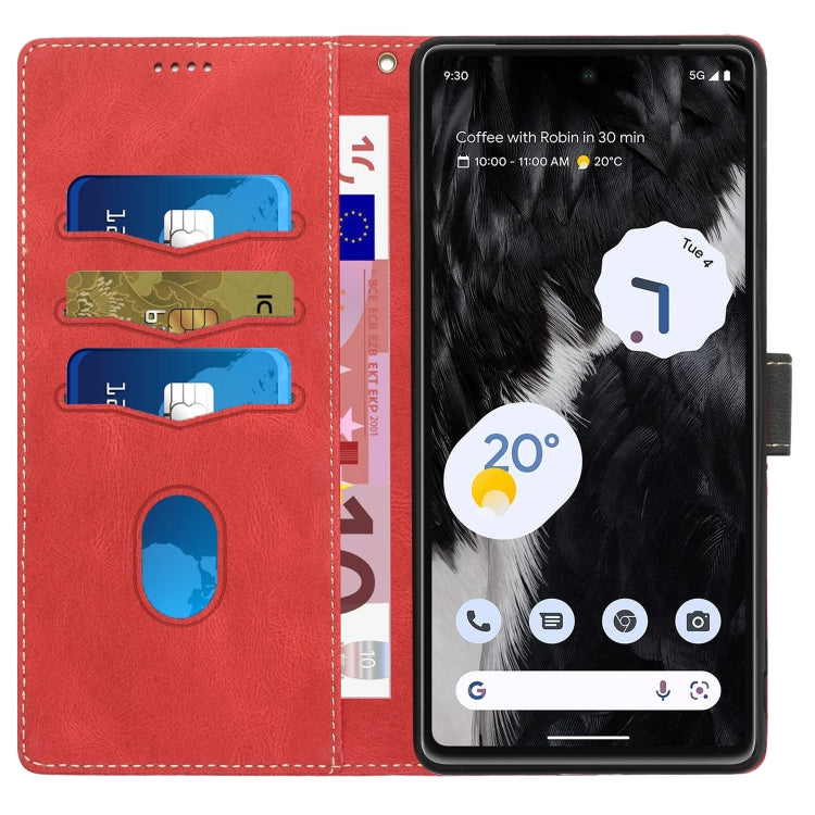 For Google Pixel 7 Pro Grid Stitching Leather Phone Case with Lanyard