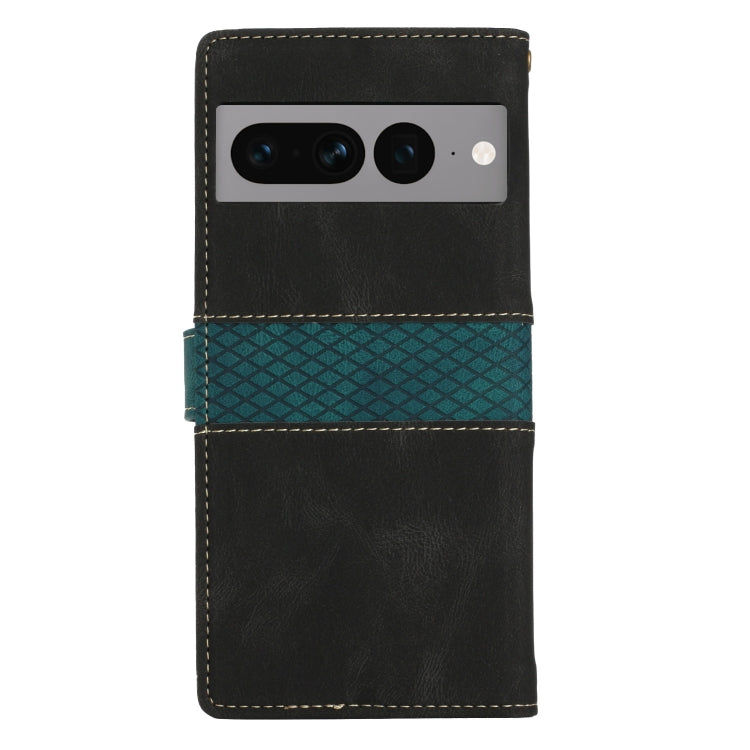 For Google Pixel 7 Pro Grid Stitching Leather Phone Case with Lanyard