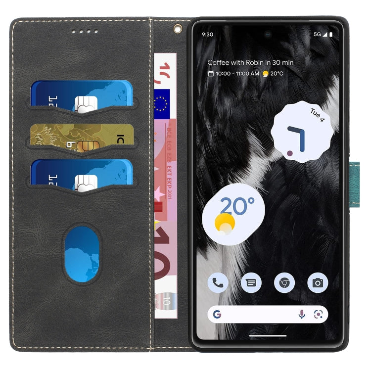 For Google Pixel 7 Grid Stitching Leather Phone Case with Lanyard
