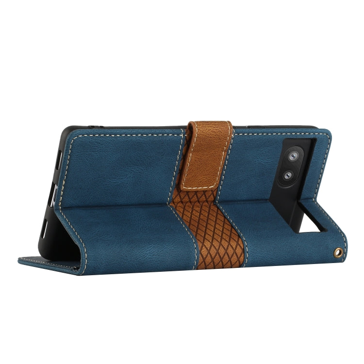 For Google Pixel 6a Grid Stitching Leather Phone Case with Lanyard